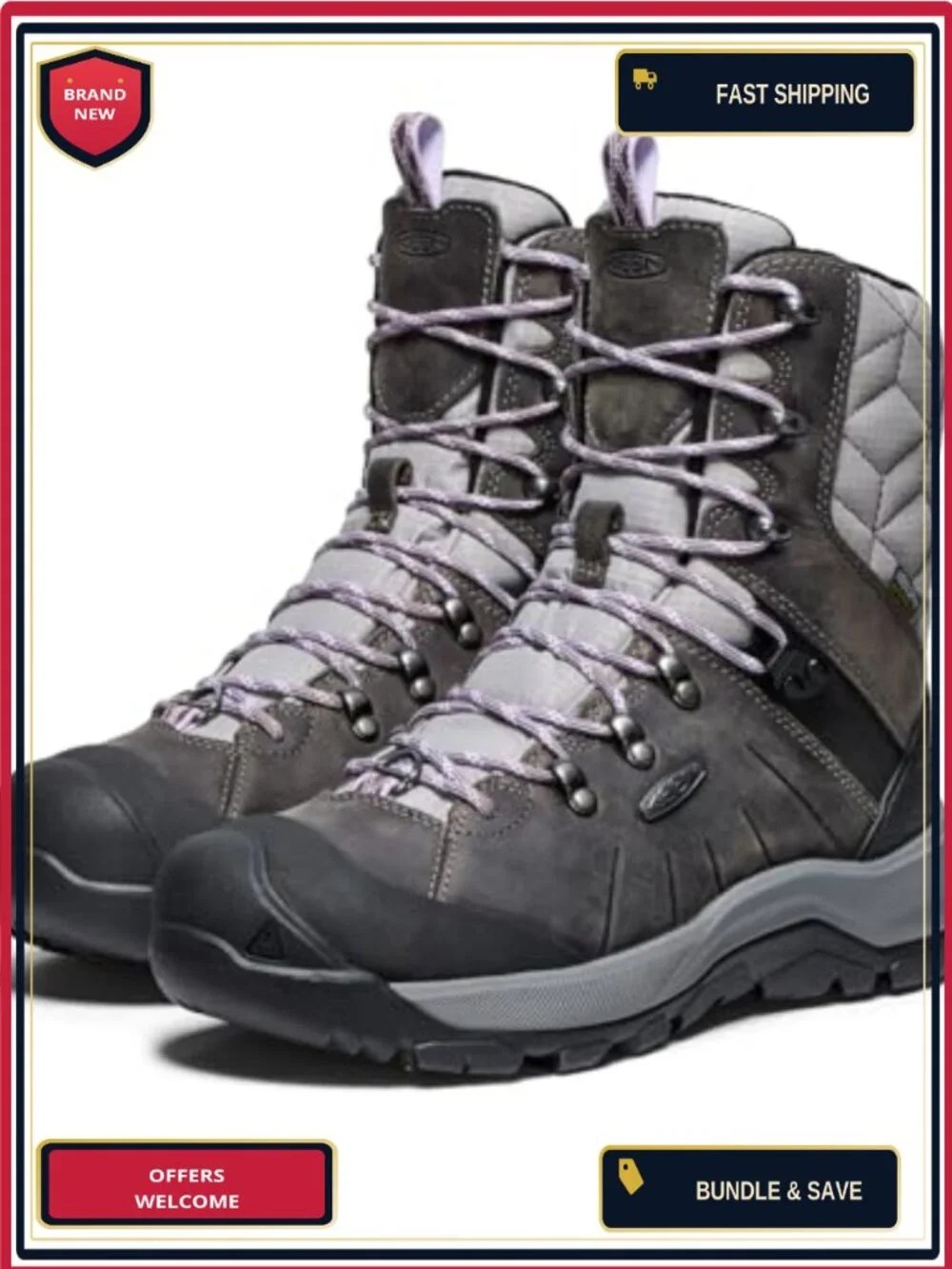 Waterproof Insulated Leather Winter Snow Boots Mid-Calf Lace-Up